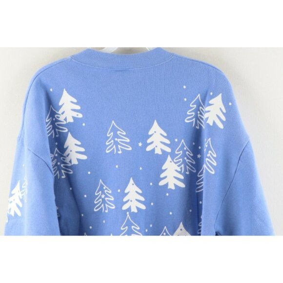 Vintage 90s Michigan Rag Co Womens Large Christmas Tree Print Sweatshirt Blue - Picture 8 of 9